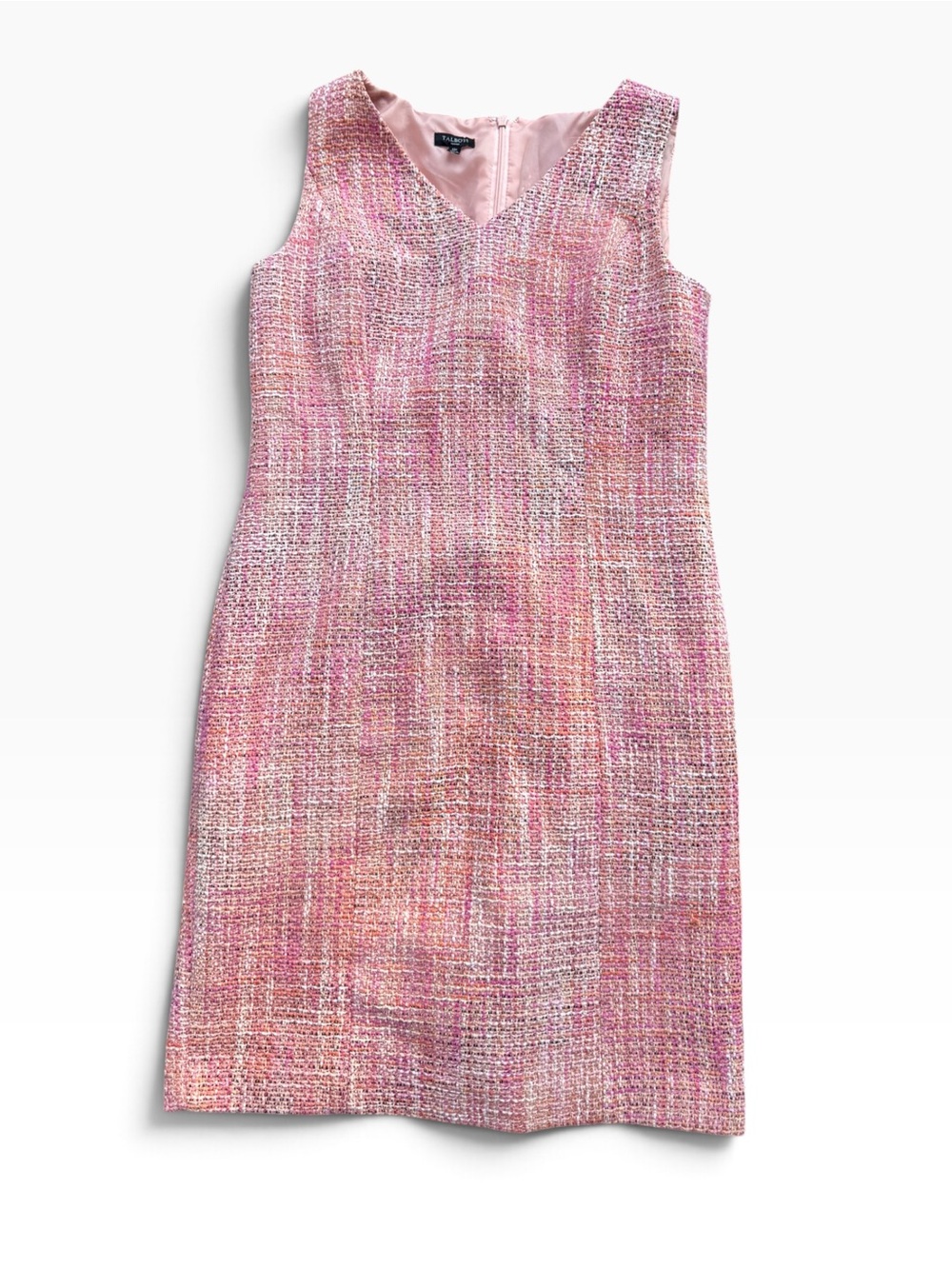 Talbots Pink Tweed V-Neck Sheath Dress